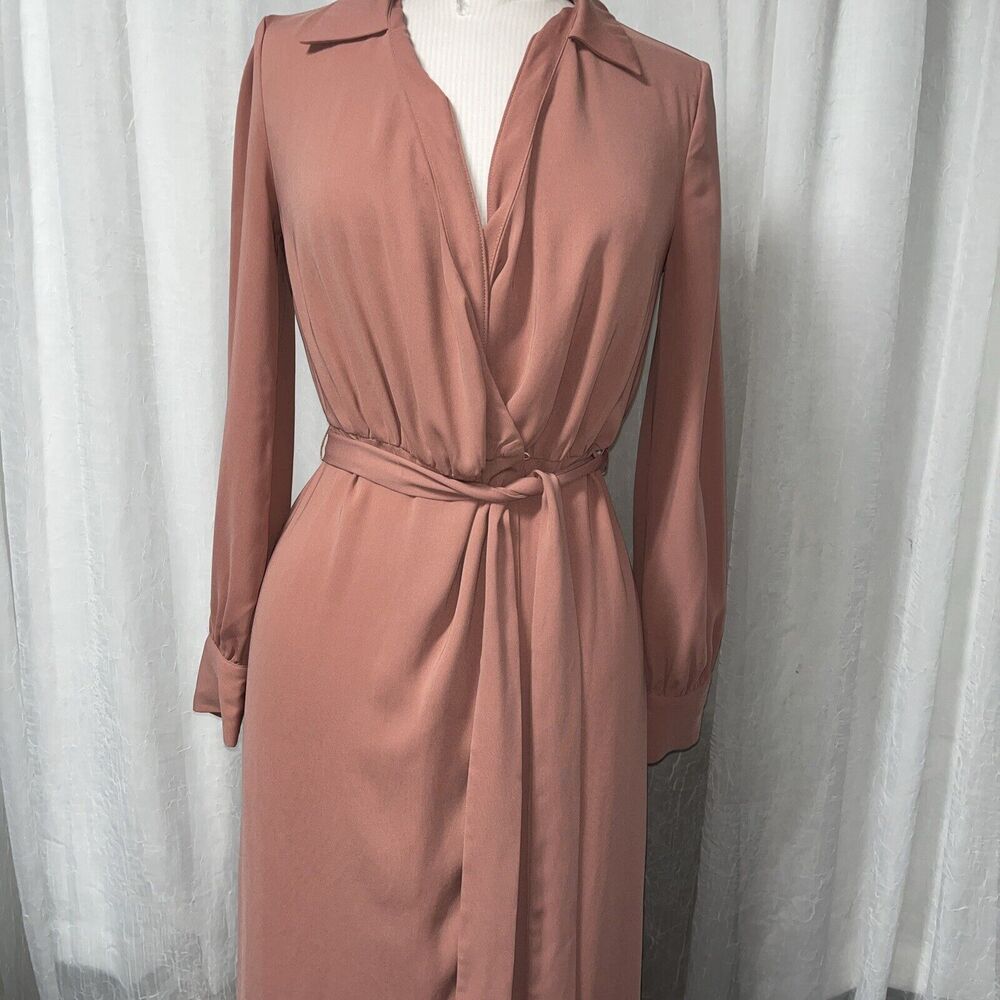 ASOS DESIGN collared wrap midi dress with tie belt in terracotta Size 2 - Picture 4 of 10